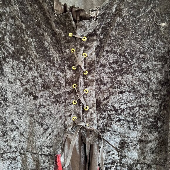Renaissance Full length Dress Black &‎ Red Crushed Velvet Lace Up Medieval READ - Picture 5 of 10